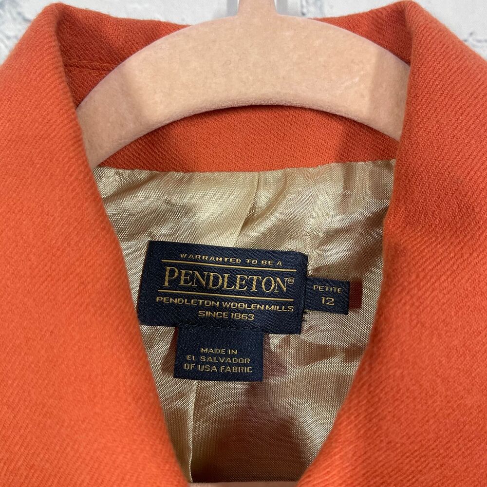 Pendleton Blazer Women Size 12 Orange Virgin Wool Office Business Jacket - Picture 6 of 13